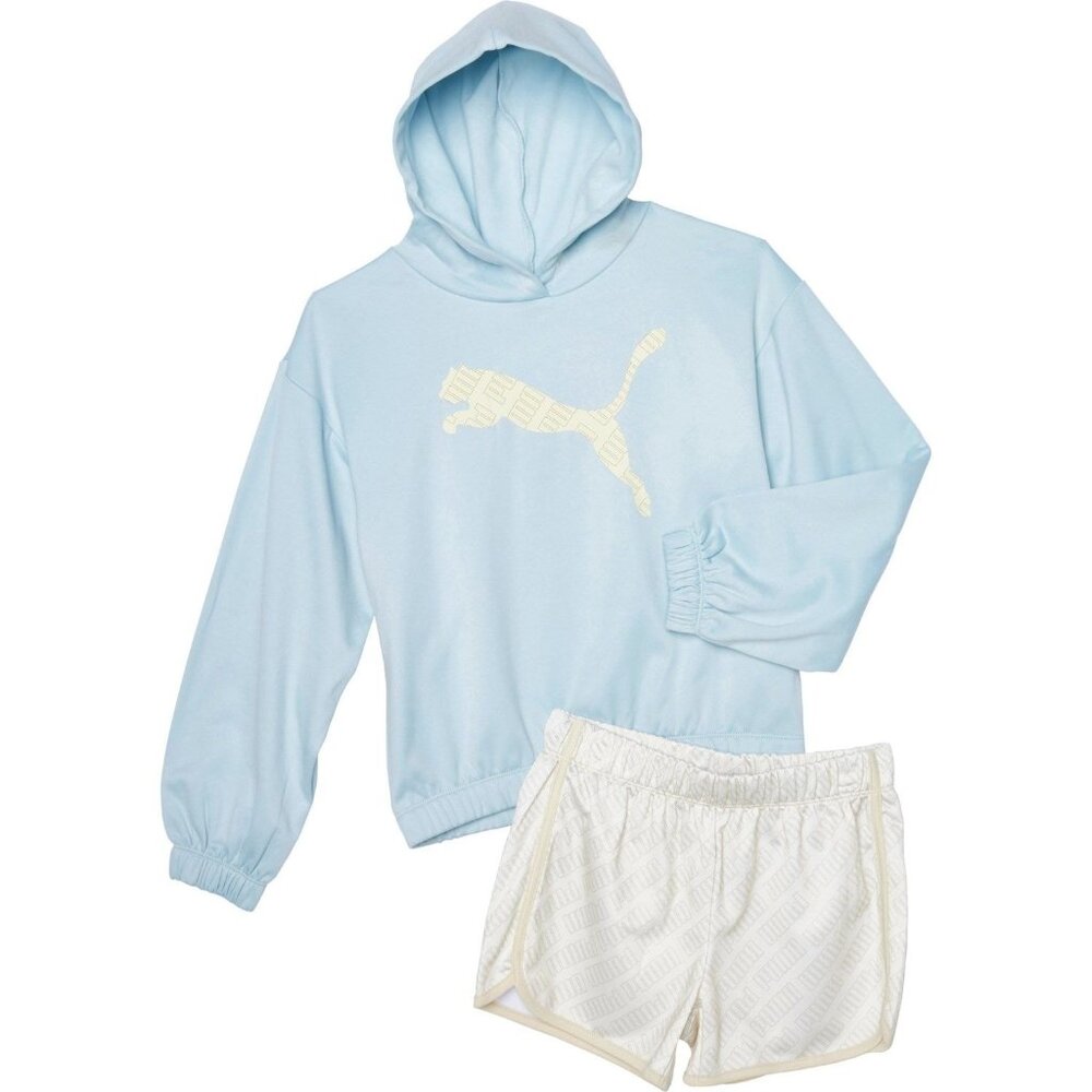Puma Big Girls Fleece Hoodie and Tricot Shorts Set -SM (7)
